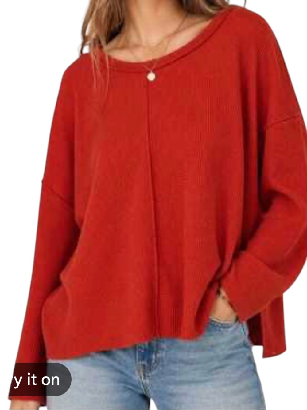 Anthropologie Women’s Thermal Style Waffle Knit Cotton Blouse Top XL Red